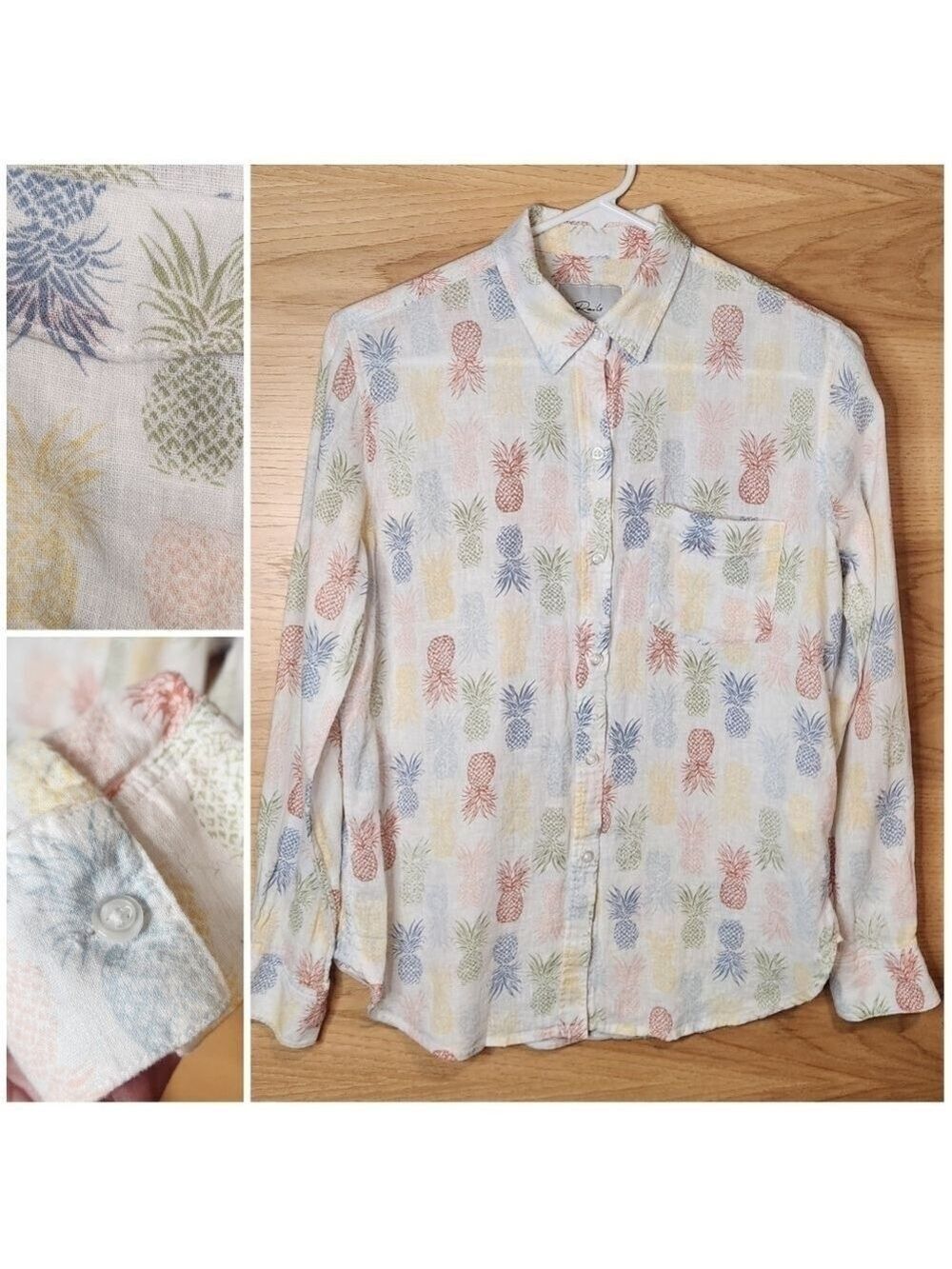 RAILS CHARLI RAINBOW PINEAPPLE LIGHTWEIGHT LINEN BLEND BUTTON DOWN SHIRT XS / S - Picture 8 of 14
